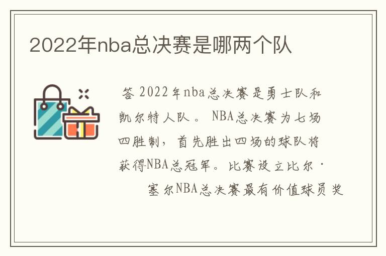 2022年nba总决赛是哪两个队