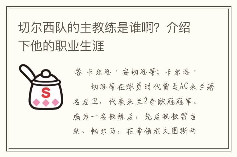 切尔西队的主教练是谁啊？介绍下他的职业生涯