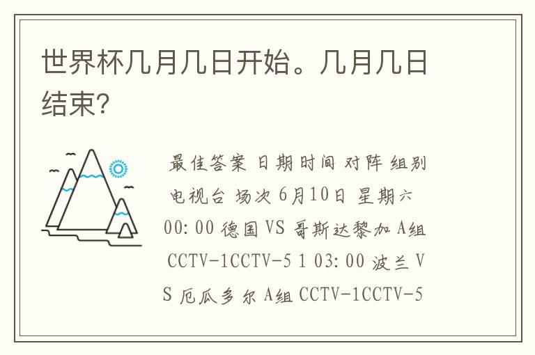 世界杯几月几日开始。几月几日结束？