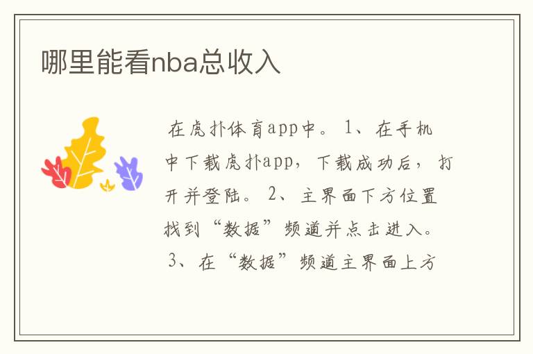 哪里能看nba总收入