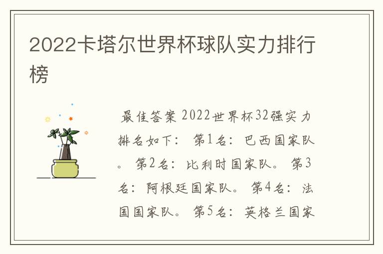 2022卡塔尔世界杯球队实力排行榜