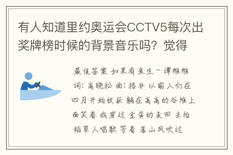 有人知道里约奥运会CCTV5每次出奖牌榜时候的背景音乐吗？觉得很好玩很