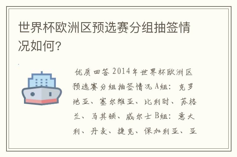 世界杯欧洲区预选赛分组抽签情况如何?