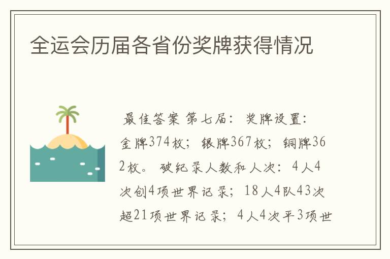 全运会历届各省份奖牌获得情况