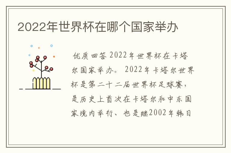 2022年世界杯在哪个国家举办