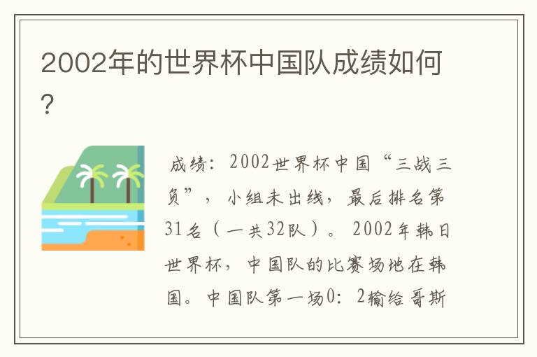 2002年的世界杯中国队成绩如何？