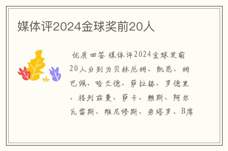 媒体评2024金球奖前20人