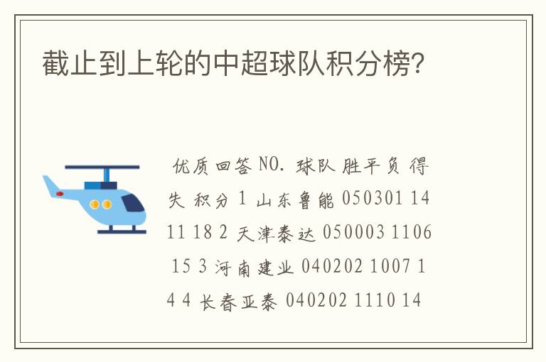 截止到上轮的中超球队积分榜？