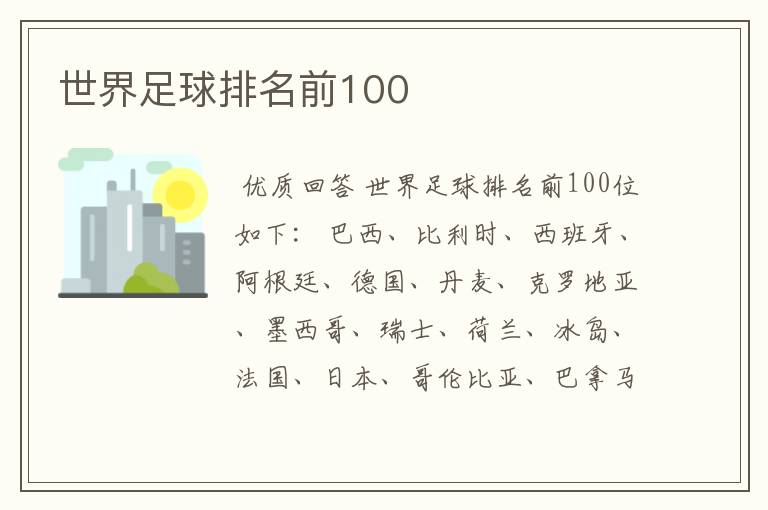 世界足球排名前100