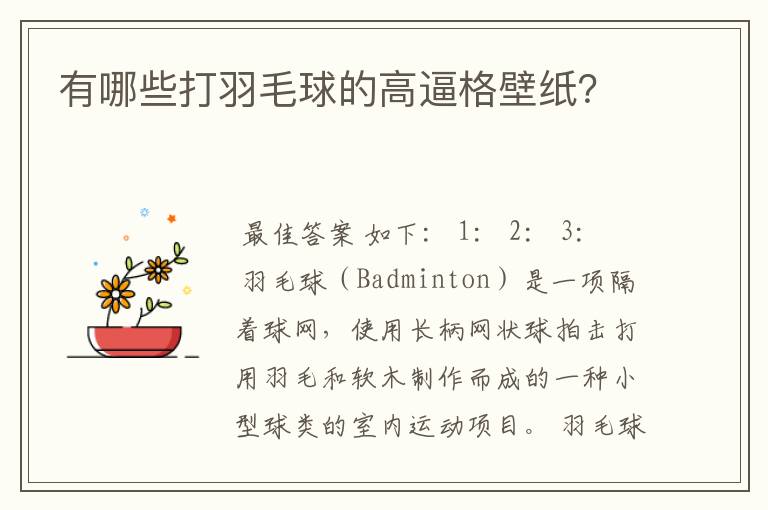 有哪些打羽毛球的高逼格壁纸？