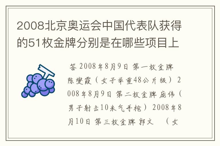 2008北京奥运会中国代表队获得的51枚金牌分别是在哪些项目上获得的?