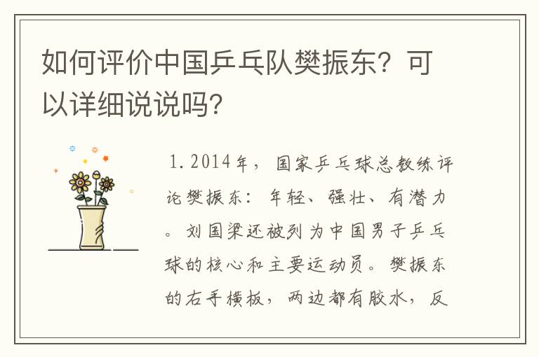 如何评价中国乒乓队樊振东？可以详细说说吗？