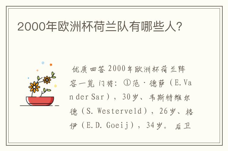 2000年欧洲杯荷兰队有哪些人？