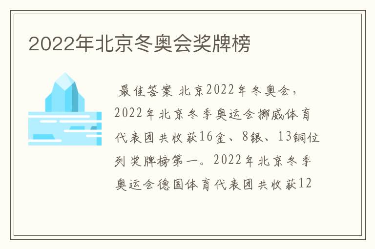 2022年北京冬奥会奖牌榜