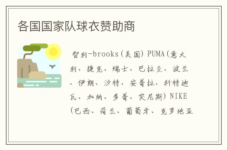 各国国家队球衣赞助商