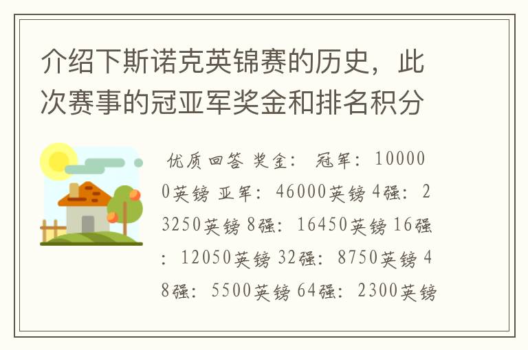 介绍下斯诺克英锦赛的历史，此次赛事的冠亚军奖金和排名积分各是多少？