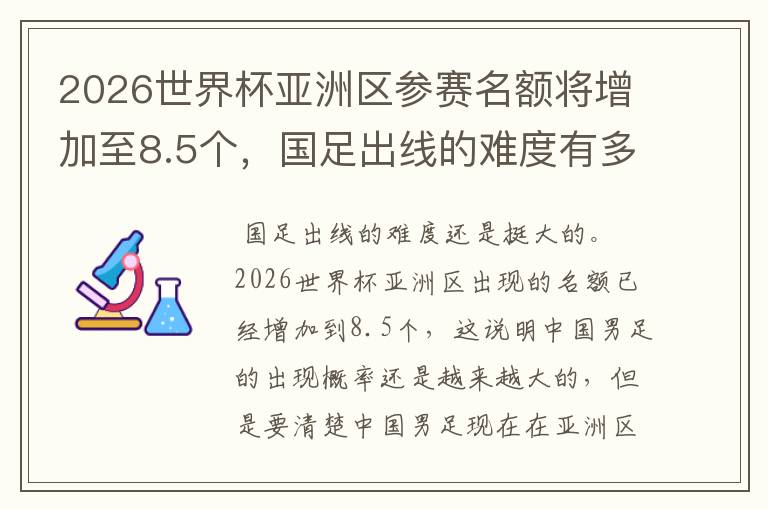 2026世界杯亚洲区参赛名额将增加至8.5个，国足出线的难度有多大？