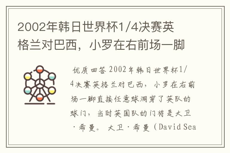 2002年韩日世界杯1/4决赛英格兰对巴西，小罗在右前场一脚直接任意球洞穿了英队的球门，问当时英队的门将是