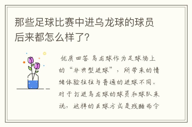 那些足球比赛中进乌龙球的球员后来都怎么样了？