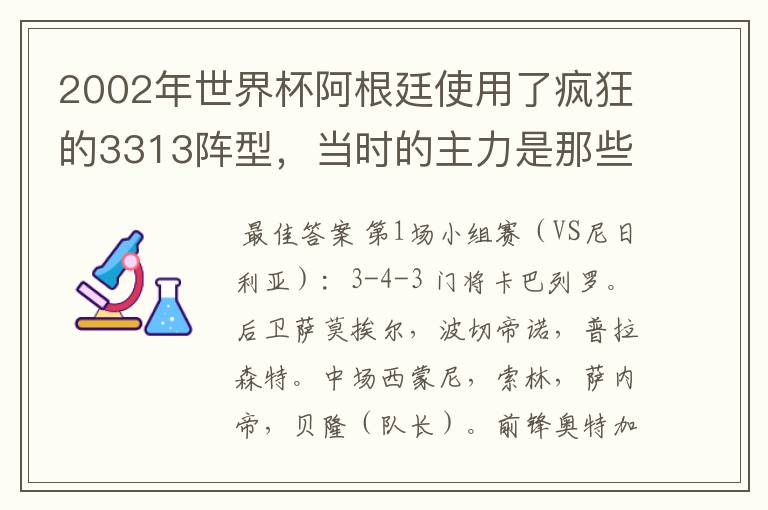 2002年世界杯阿根廷使用了疯狂的3313阵型，当时的主力是那些人．