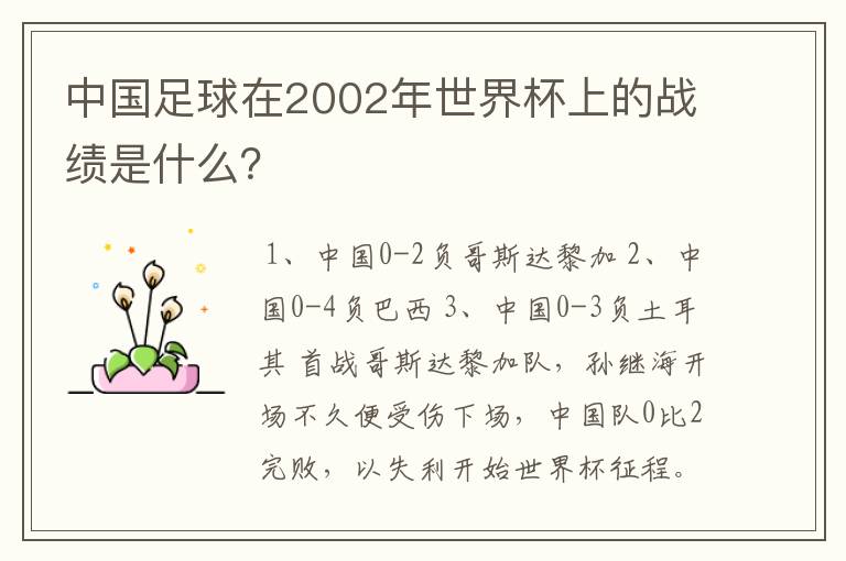 中国足球在2002年世界杯上的战绩是什么？