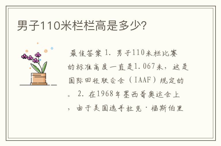 男子110米栏栏高是多少？