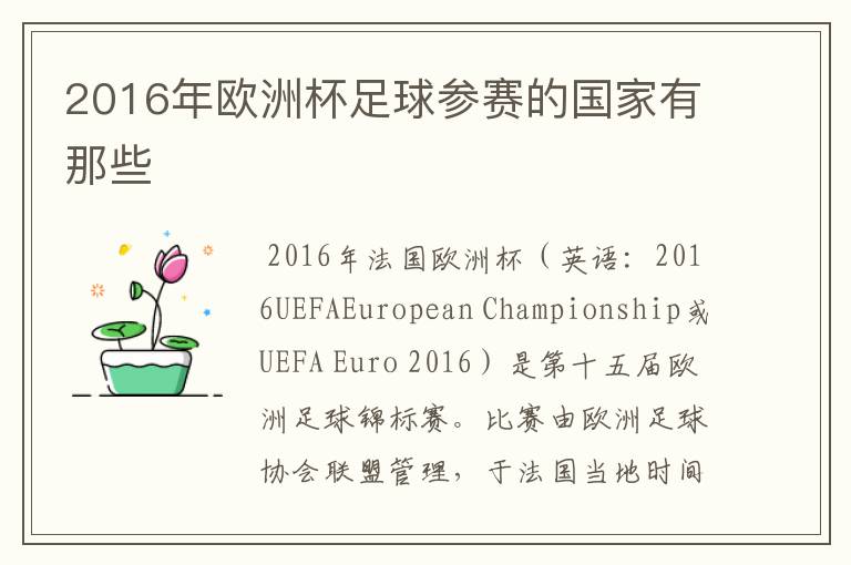 2016年欧洲杯足球参赛的国家有那些