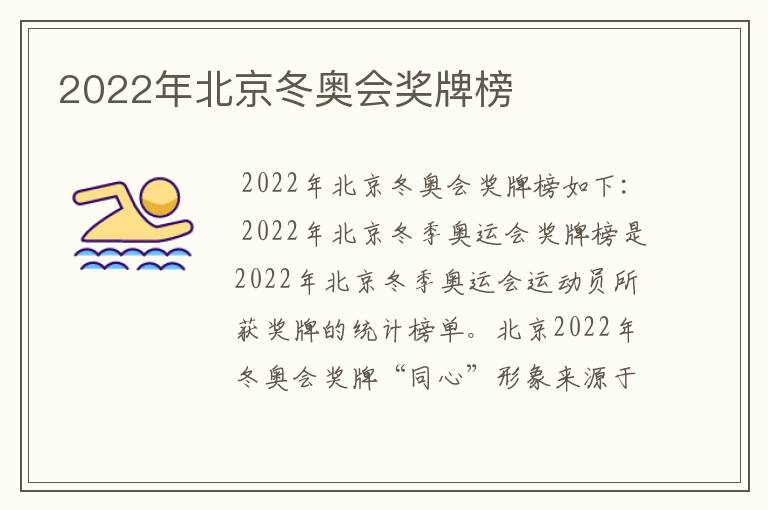 2022年北京冬奥会奖牌榜