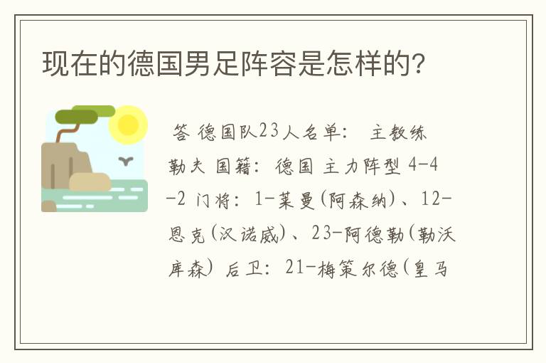 现在的德国男足阵容是怎样的?