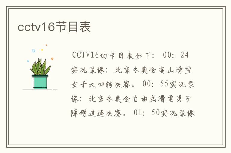 cctv16节目表