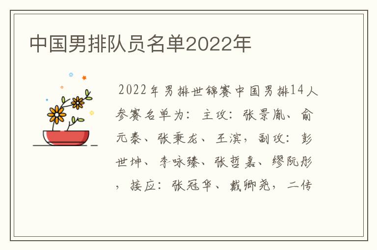 中国男排队员名单2022年