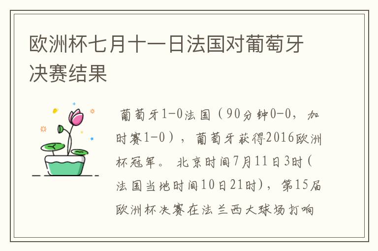 欧洲杯七月十一日法国对葡萄牙决赛结果