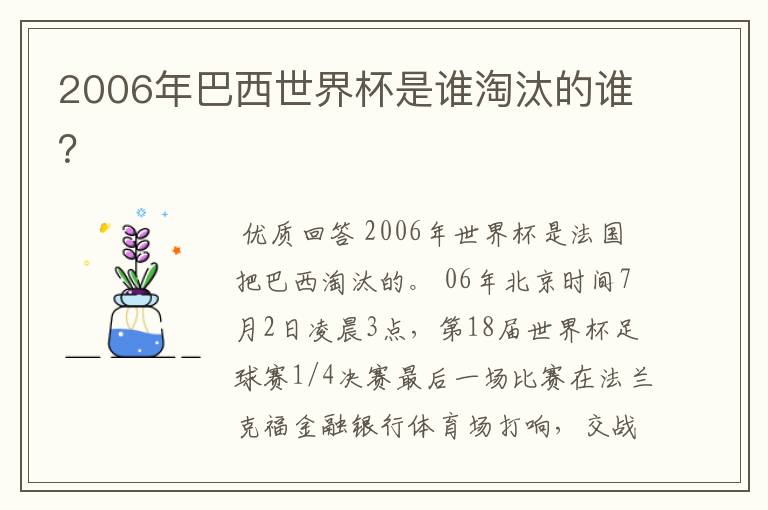 2006年巴西世界杯是谁淘汰的谁？