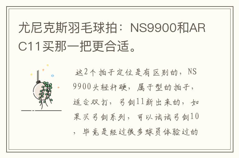 尤尼克斯羽毛球拍：NS9900和ARC11买那一把更合适。