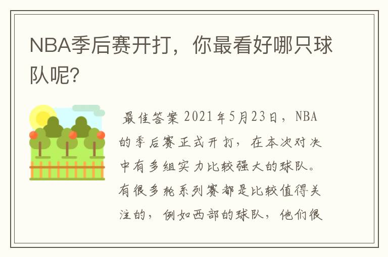 NBA季后赛开打，你最看好哪只球队呢？