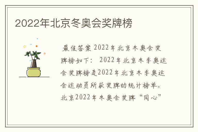 2022年北京冬奥会奖牌榜