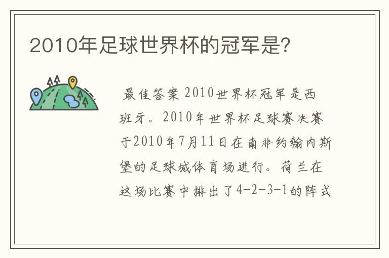 2010年足球世界杯的冠军是？