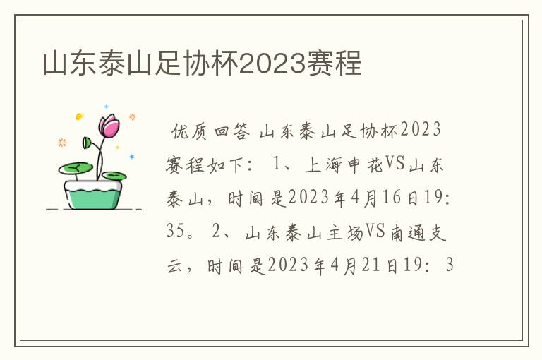 山东泰山足协杯2023赛程