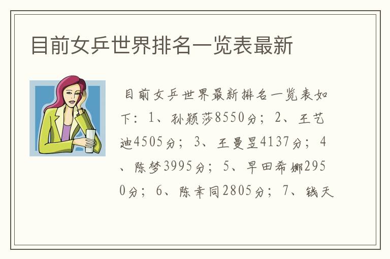 目前女乒世界排名一览表最新