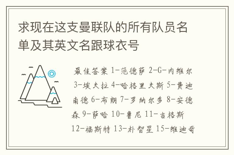 求现在这支曼联队的所有队员名单及其英文名跟球衣号