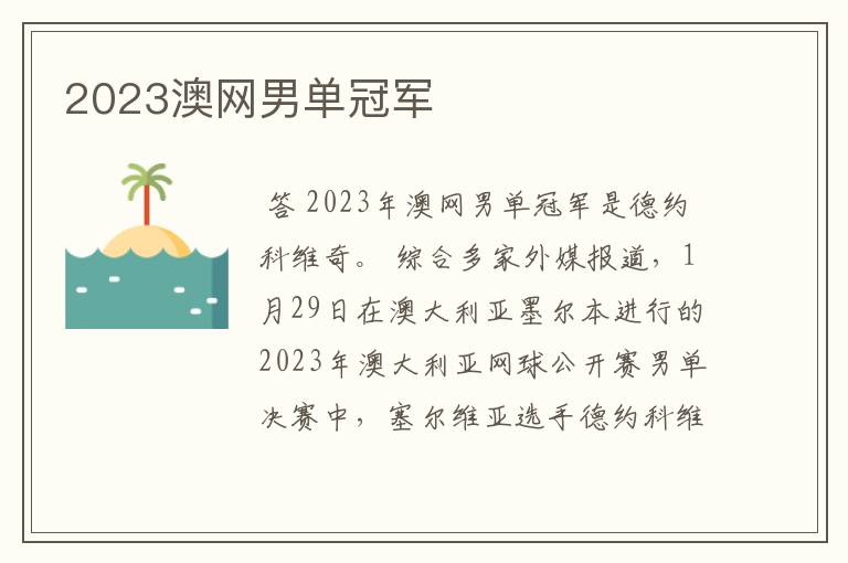 2023澳网男单冠军