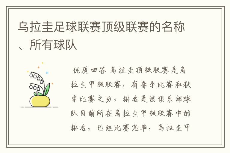 乌拉圭足球联赛顶级联赛的名称、所有球队