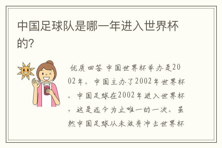 中国足球队是哪一年进入世界杯的？