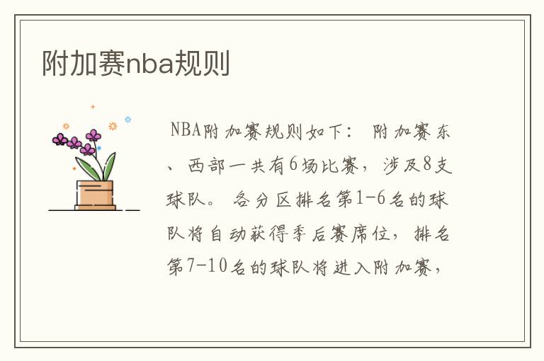 附加赛nba规则