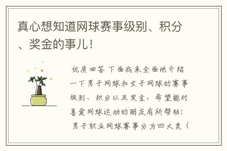 真心想知道网球赛事级别、积分、奖金的事儿！