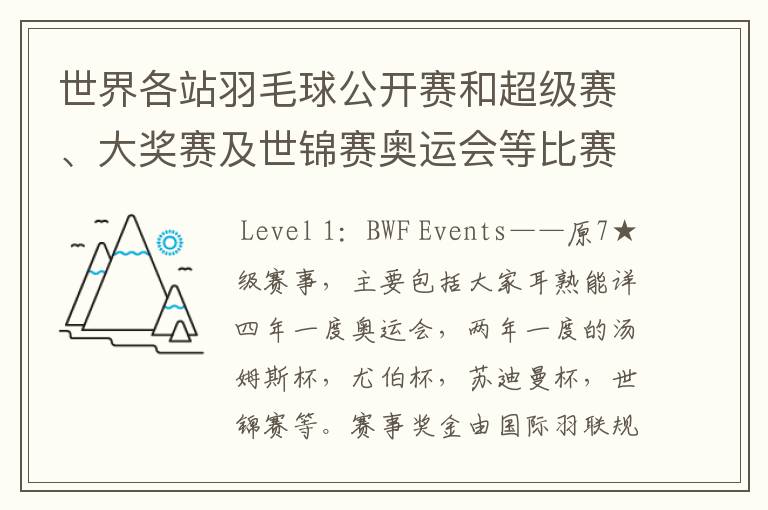 世界各站羽毛球公开赛和超级赛、大奖赛及世锦赛奥运会等比赛的冠军奖金是多少?