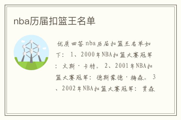 nba历届扣篮王名单