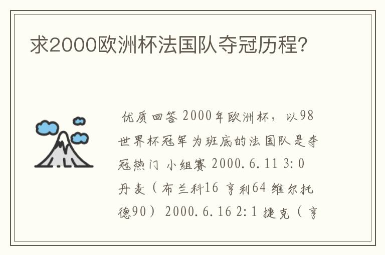 求2000欧洲杯法国队夺冠历程？