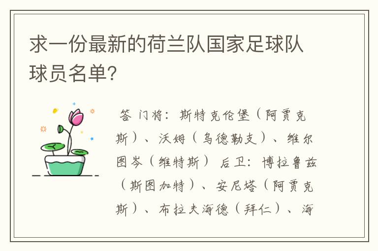 求一份最新的荷兰队国家足球队球员名单？