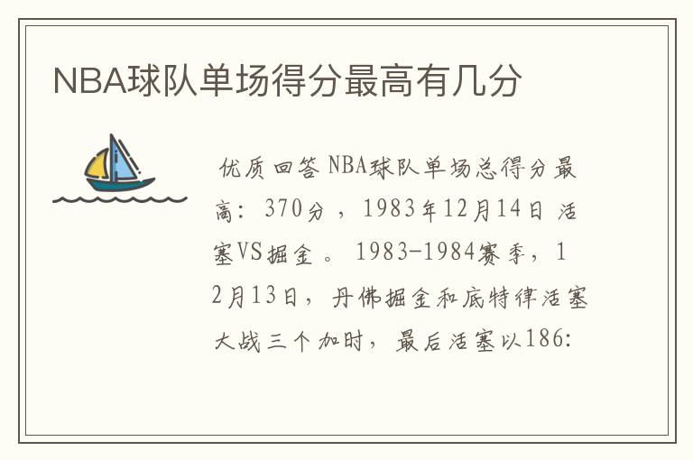 NBA球队单场得分最高有几分